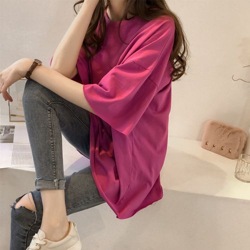 大碼夏裝2020新款糖果色短袖t恤女韓國ins半袖上衣服外貿女裝批發